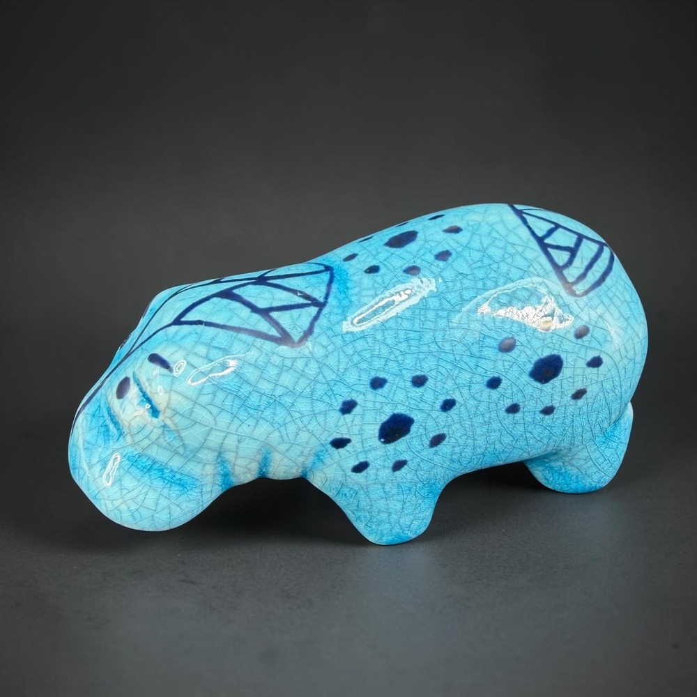British Museum Blue Crackle Glaze Ceramic Hippo Figurine Egyptian Pottery Mini‎